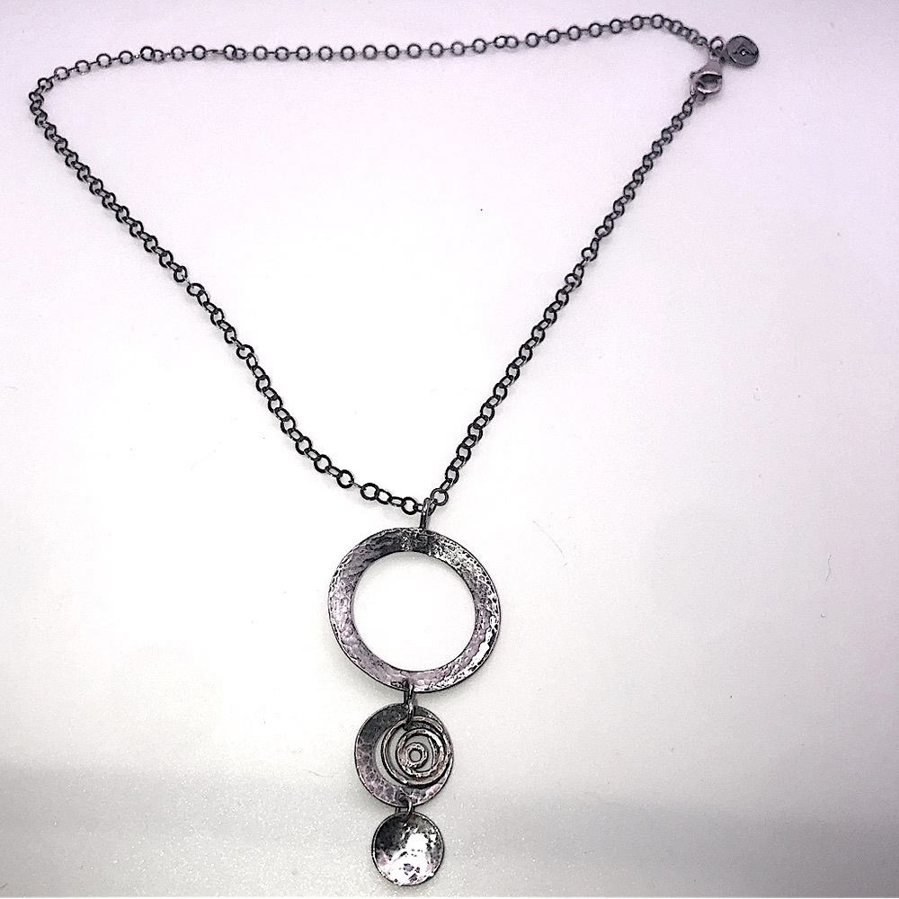 SILPADA Sterling Hammered Circles & Swirl Necklace Retired N1709 19” & 2.5” - Picture 3 of 10